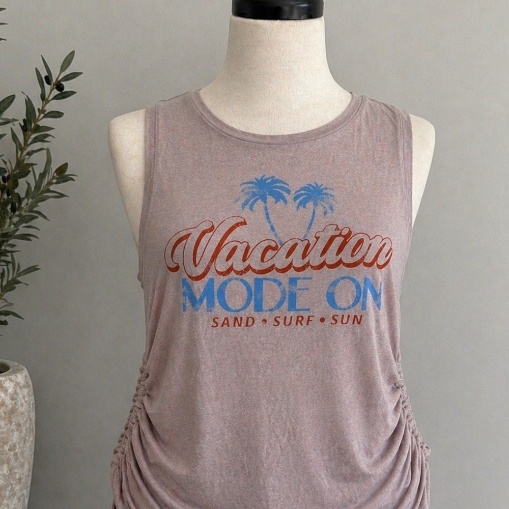 Vacation Mode on Graphic Tank Juniors Large Ruched Beachy Aesthetic Casual